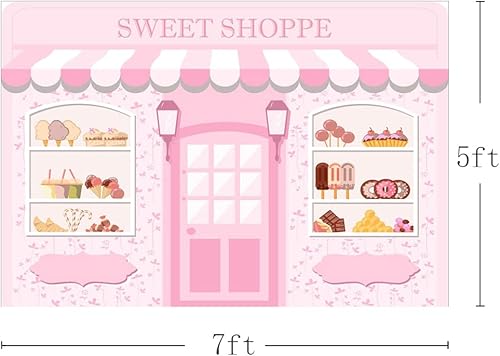 Miniatura 10 de MEHOFOND Telón de fondo Sweet Shoppe de 8 x 6 pies para niñas, cumpleaños, fotografía, fondo, pancarta de fiesta para niños, baby shower, dona,