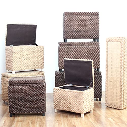 Banc de rangement en rotin tressé marron pour entrée et salon avec tabouret coffre de sécurité