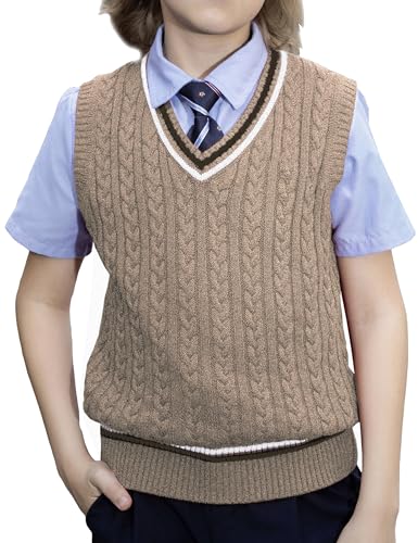 BOBOYOYO Boys Sweater Vest Unisex Cable Knit 100% Cotton Toddler Uniform Vest for Little Big Teenage Boy Girls Childrens Kids2
