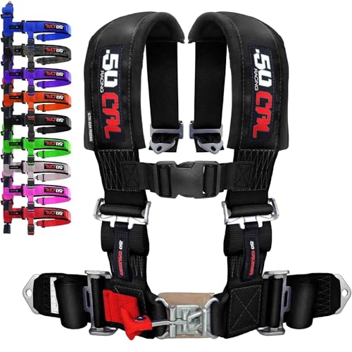 50 Caliber Racing 4 Point Harness - Ultra Kush Padding Safety Restraint System for UTV ATV SXS - Quick Release Latch - 9 Colors Available - Professional Grade [6008] 1pc Black