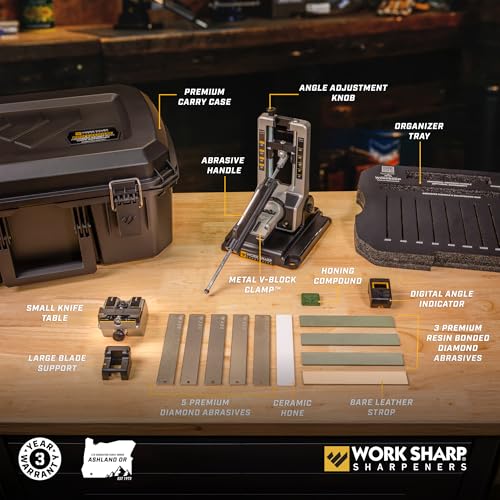 Image of Work Sharp Professional Precision Adjust Elite Knife Sharpener Kit - Complete Sharpening System for Kitchen, Pocket & Hunting Knives - Premium Angle-Guided Sharpening