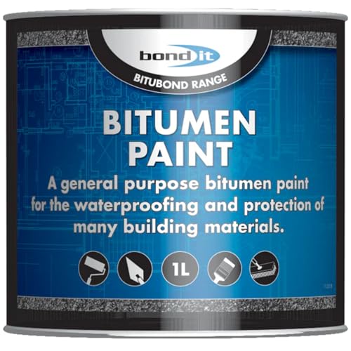 EDE Group Bond It Bitumen Paint 1L - Solvent-Bourne Bituminous Black Waterproof Paint Weatherproofing Steelwork Concrete Asphalt and Portable Water Tanks - Bitumen Paint for Wood