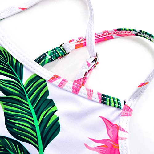 Jerrisapparel Girl Tropical Leaf Swimsuit Tankini Swim Set Two Pieces Bathing Suit (Green, 8-9 Years) #TOP3