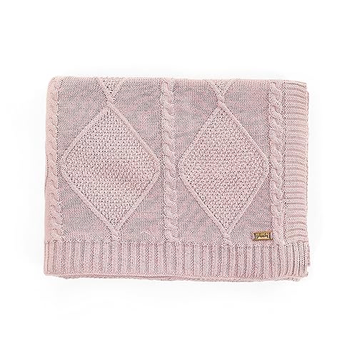Image of Pluchi Cable Moss Cotton Knitted All Season AC Throw Blanket (125cm X 150cm) (Dull Rose)