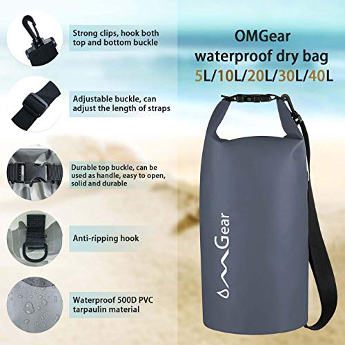 Image of OMGear Waterproof Dry Bag Backpack Phone Pouch 40L /30L /20L /10L /5L Floating Dry Sack for Kayaking Boating Outdoors Activities