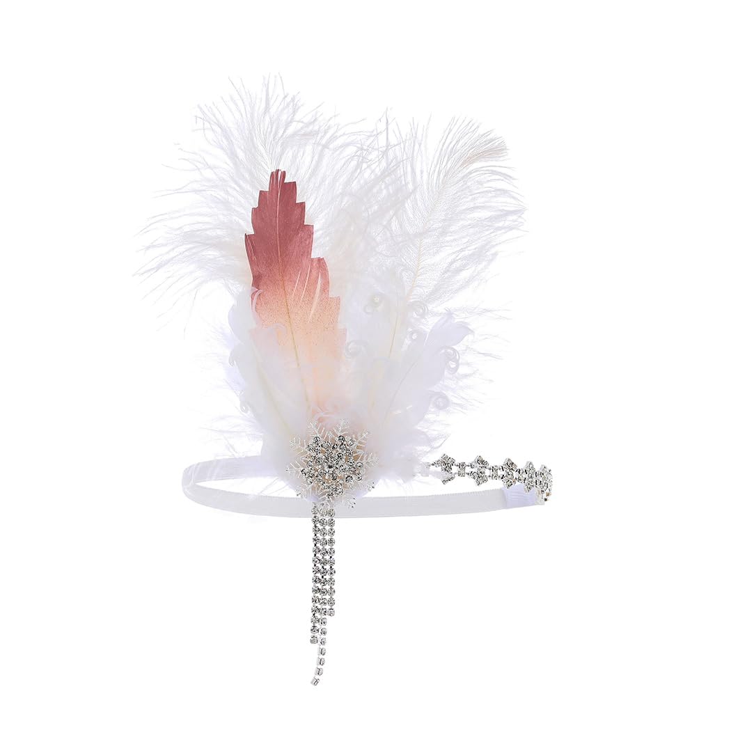 IYOU 1920s Feather Gatsby Headpiece White Flapper Headbands 20s Party Wedding Hair Accessories for Women