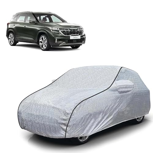 Image of Sulfar 100% Waterproof Car Body Cover Compatible with Mirror for Kia Seltos (Triple Stitched, Full Bottom Elastic, Magic Silver with Black Piping)