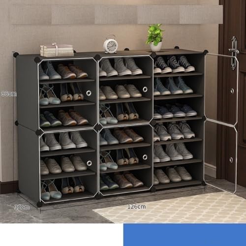 Image of Shoe Rack Multipurpose 5 Shelves Shoe Rack with Zip Door Cover & Side Pockets, Multiuse Wide Shelve,Rack for Footwear, Toys, Clothes (Dark Grey, 18-Layer)