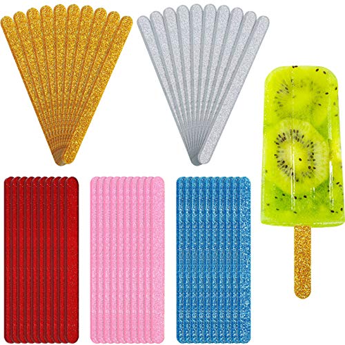 50 Pieces Glitter Popsicle Sticks Acrylic Ice Cream Sticks 4.5 Inch Candy Cake Pop Sticks Colored Cakesicle Popsicle Sticks for Ice Cream Candy Party Favor (Gold, Red, Silver, Pink, Blue)