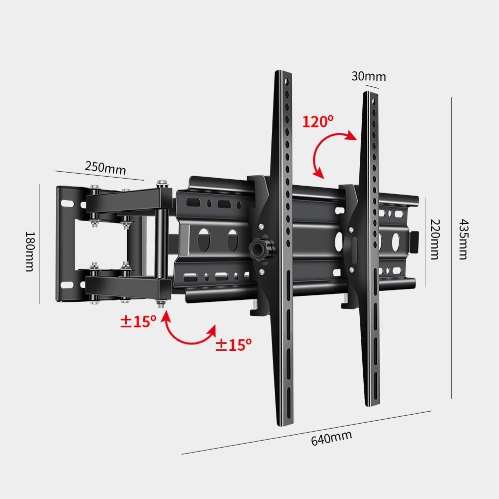 BuFan Supporto da parete girevole per TV da 32 a 80 pollici, doppio braccio articolato per Smart TV LED LCD 4K OLED, VESA max 600 x 400 mm, resistente, supporta fino a 45 kg, intrattenimento domestico