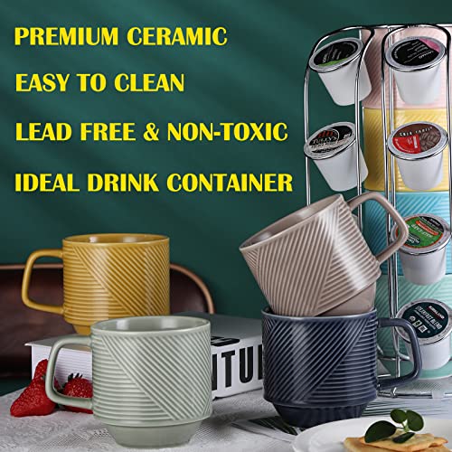 Chubacoo Ceramic Coffee Mugs Set: 4 Pcs 13 Oz Large Coffee Cups Ceramic - Stackable Coffee Mug Set Of 4 With Handles For Women, Men - Latte, Cappuccino, Tea Cup Set - Microwave Oven Dishwasher Safe #TOP3