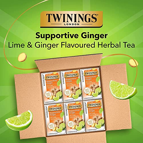Image of Twinings Superblends Supportive Ginger Lime & Ginger Flavoured Herbal Tea, Caffeine-Free, Supports Healthy Immune System, 18 Tea Bags,27 Grams