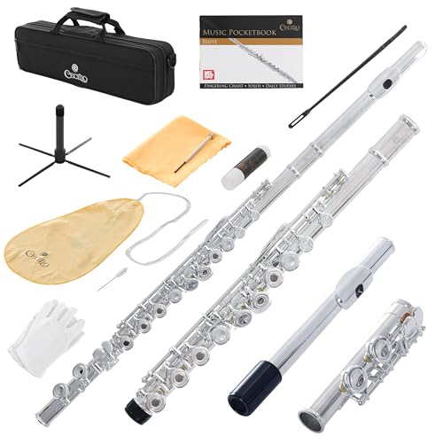 Image of Cecilio Open Hole C Flute - Musical Instrument, Beginner /Intermediate Flute in Band & Orchestra, Silver