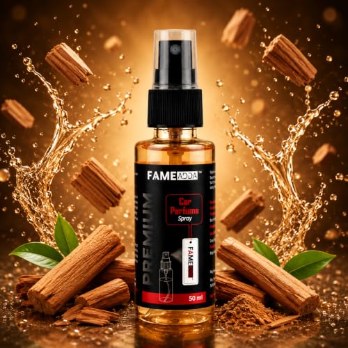 Image of Sandalwood Premium Car Perfume Luxury Spray 50 ML with Hanging Card /Travel Friendly Car Air Fresheners 350+ Sprays /Car Accessories Interior /Eliminates Bad Odour for Car, Office & Home