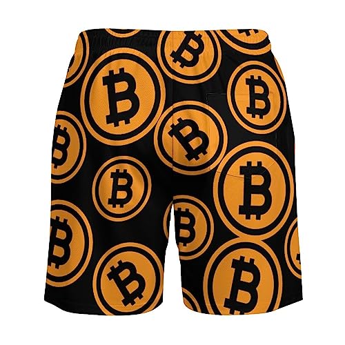 Bitcoin Logo Men's Beach Shorts with Compression Liner Swim Trunks Quick Dry Board Shorts4