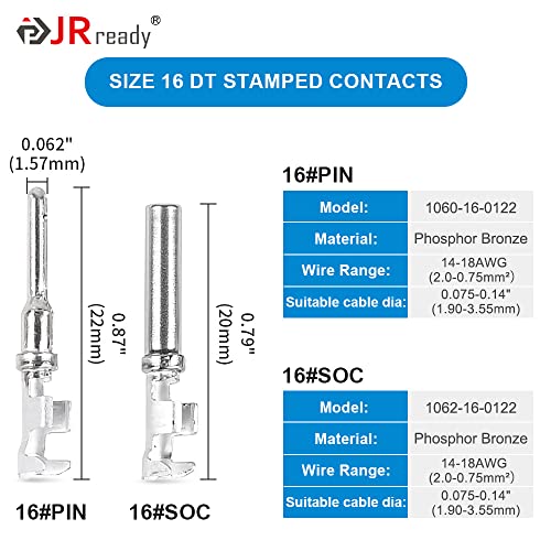 Jrready St6255 Deutsch Stamped Contacts Dt Connector Terminal Kit Size 16, Male Deutsch Pins 1060-16-0122/ Female Pins 1062-16-0122/ Open Barrel Terminals Wire Gauge 14-18 Awg, 50 Pairs #TOP1