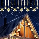 Enhon Snowflake Icicle Lights, Meteor Raindrop LED Fairy String Lights with 12 Tubes, Connectable Waterproof, Warm White for Eaves Outdoors Xmas Decor