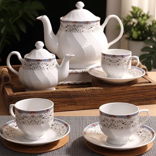 Image of U.P.C. Kettle Set /Tea Set with Saucer of 15 Pcs (1 Kettle + 6 Saucers+ 6 Cups +1 Milk Pot + 1 Sugar Pot) (KettleSet- TS03)