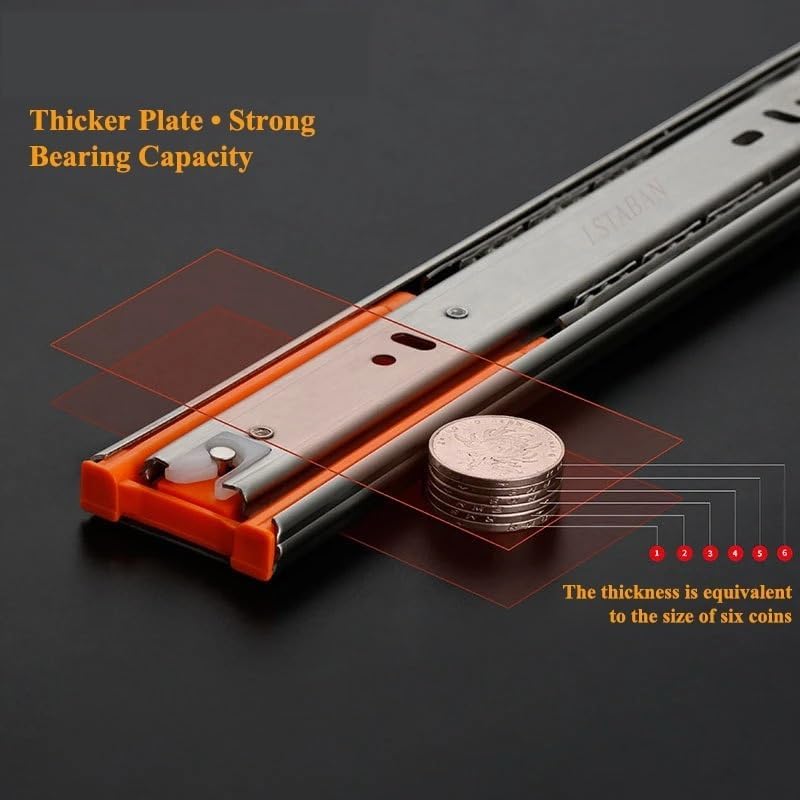 Hardware Full Extension Side Mount Drawer Slides Stainless Steel Drawer Slides Soft Close Track Rail Sliding Three-Section Cabinet Furniture Hardware(20 Inches)