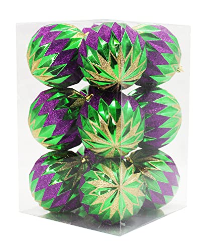 Queens of Christmas 12 Pack Green, Gold and Purple Assorted Ball Ornaments,ORNPK-DIMB-MARDI-12