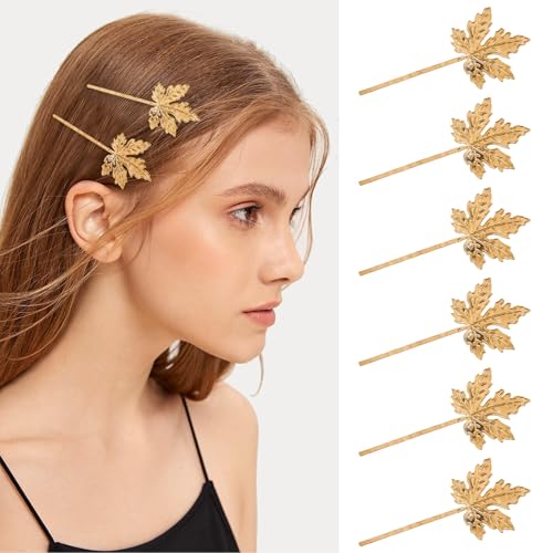 6 Pcs Gold Maple Leaf Hair Clips Simple Metal Leaves Hairpin Bridal Hair Accessories for Women Fall Wedding Party