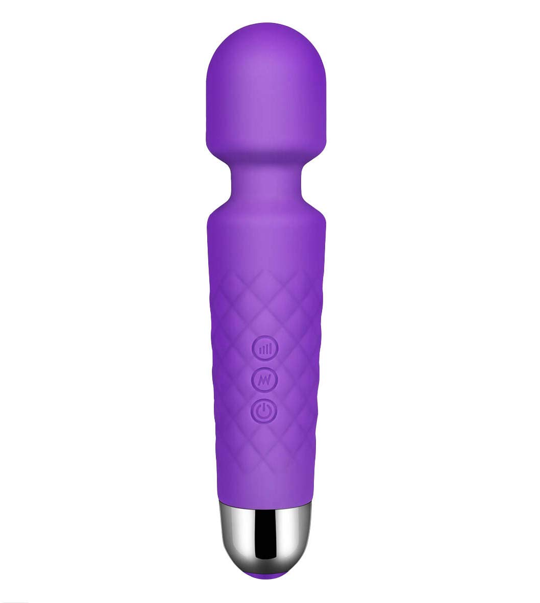 Wand Massager, Electric Massager, 8 Powerful Speeds and 20 Vibration Modes, USB Rechargeable Cordless Quiet Waterproof (Purple)