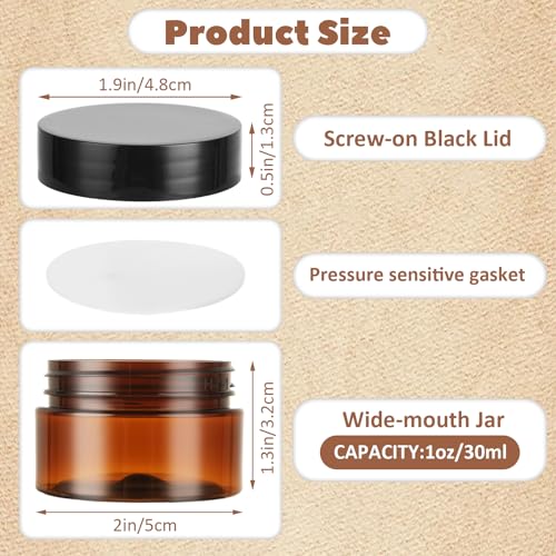 100 Pack 1oz Amber Plastic Jars with Lids 30ml Empty Cosmetic Jars Leak Proof Container Refillable Makeup Containers Travel Cosmetic Containers for Lotions Sample Cream2