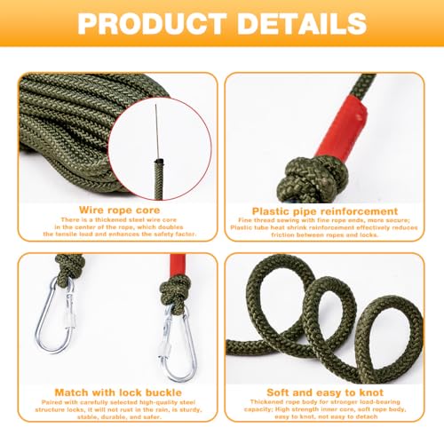 Image of HASTHIP 10m Clothes Drying Rope - Heavy Duty Polyester Cloth Rope for Drying Clothes with Hook 10mm Steel Core Clotheslines Wire Cloth Dry Ropes Wire, Army Green