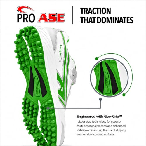 Image of Pro ASE Lightweight Cricket Shoes - Durable & Comfortable | Ideal for Turf, Ground & Hard Surfaces | Allrounder Design with Studs, Velcro & Superior Grip | White, Blue, Green, Red