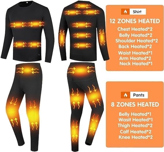 Podgrzewana Bielizna Termiczna Zestaw Bielizny Termicznej Usb Elektryczny Elektryczny Komplet Bielizny Z Polarowymi Legginsami, Shirt, XXL