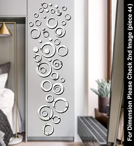 Image of Bikri Kendra - Mirror Sticker for Wall, Acrylic Sticker, Decorative Mirror Sticker for Wall, Acrylic Stickers, Wall Stickers for Hall Room, Bedroom. (RingSilver44)