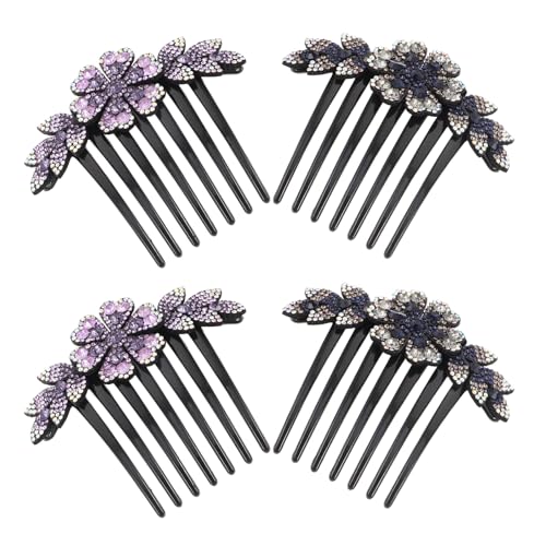 ABOOFAN 4 piezas Peines para Cabello con Flores y Pedrería para Boda de Unidades Degradado Morado y Gris Peinetas Laterales para Mujeres y Niñas Accesorios Brillantes para Recogidos
