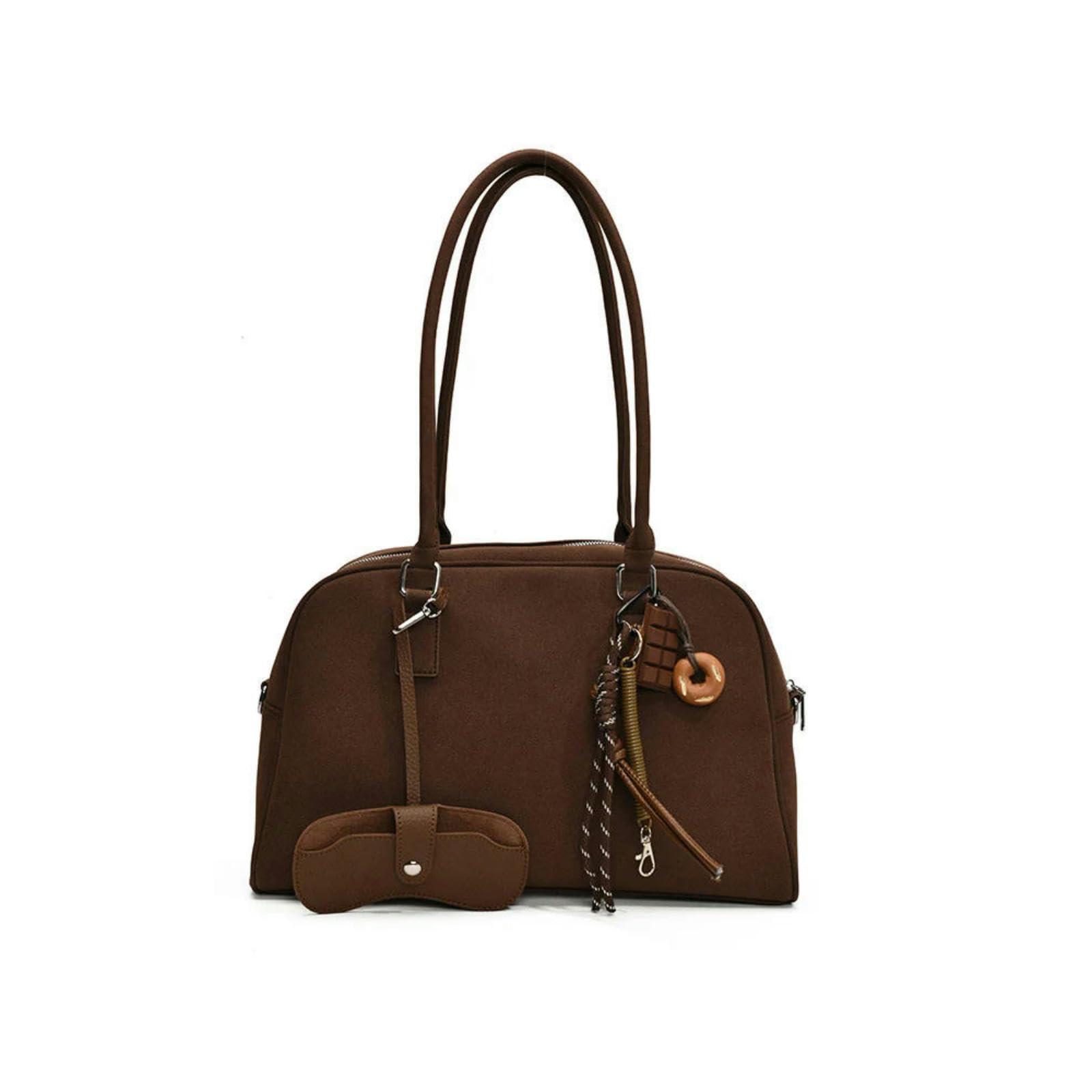 Handtasche Frauen Große Wildleder Bowling Umhängetasche Kapazität Crossbody Mit Langem Riemen-kaffee-40x25x13cm