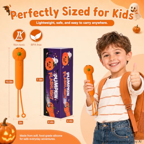 Image of Halloween Flashlights for Kids Pumpkin Kid's Flashlight Rechargeable,for Outdoor Halloween Festival Decorations Pumpkin Night Light Halloween Gifts Stuffers
