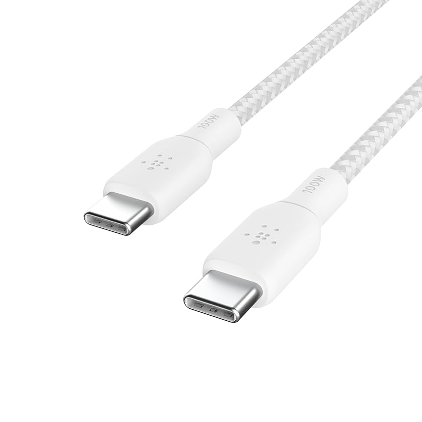 Immagine del prodotto Belkin Cavo da USB Tipo C a USB-C, Power Delivery da 100W, certificazione USB-IF, cavo USB 2.0 con esterno in nylon a doppia intrecciatura per iPhone 15, iPad Pro, MacBook, Galaxy e altri, 2 m, bianco