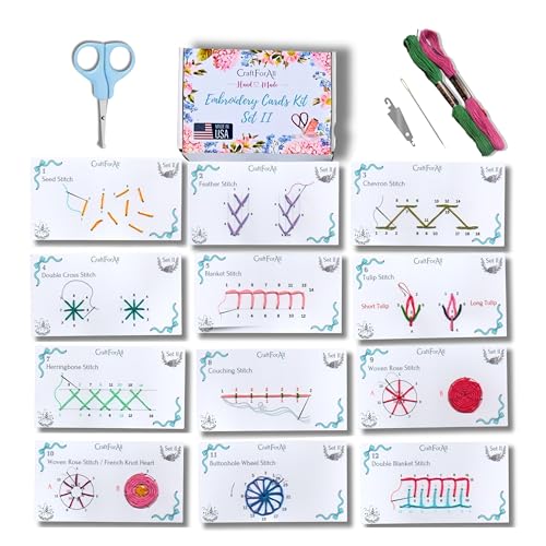 Image of Embroidery Cards Perforated Level 2 Starter DIY Kit | Beginner Colored Patterns, Premium Cardstock Cards, Complete Toolkit, Tools, Illustrated Step by Step Instructions | Handmade Kit Gift (Blue)