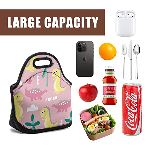 Dacawin Pink Dinosaur Kids Lunch Bag Green Windmill Lunch Box Cute Flowers Cloud Outdoor Cooler Tote Bag Reusable Leakproof Lunch Boxes Portable Lunch Containers #TOP5