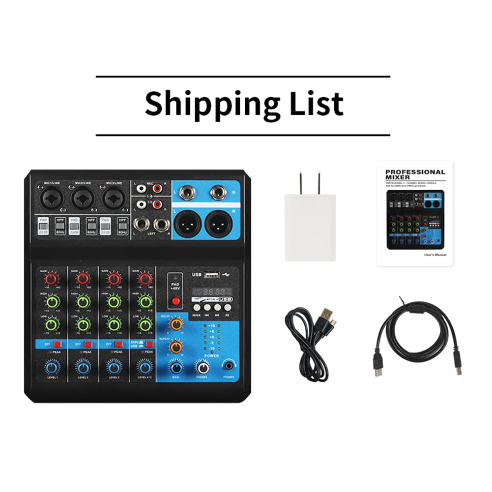 Table Mixage Table de Mixage USB Console de Mixage Alimentation Fantôme 48V Audio Professionnel PC EQ Karaoke (5 canaux)