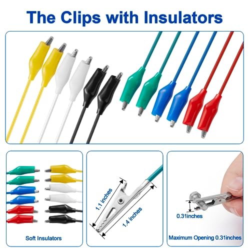image for Aielinmk 12PCS Alligator Clips Electrical, 6 Clolors Premium Test Lead