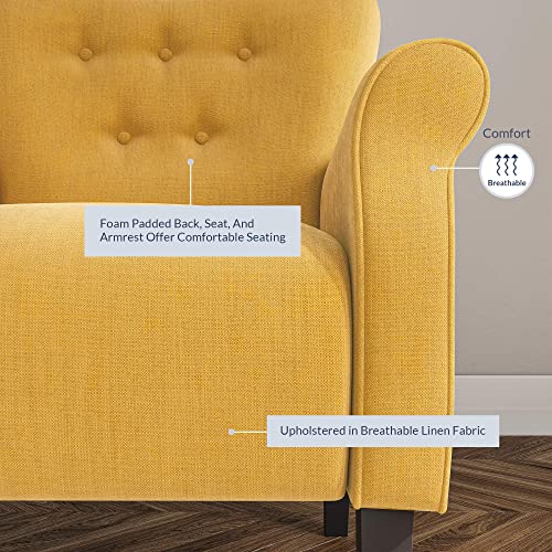 Belleze Modern Accent Chair Armchair For Living Room Or Bedroom With Wooden Legs, High Back Rest, Padded Armrest, And Comfortable Cushioned Seat - Allston (Citrine Yellow) #TOP3