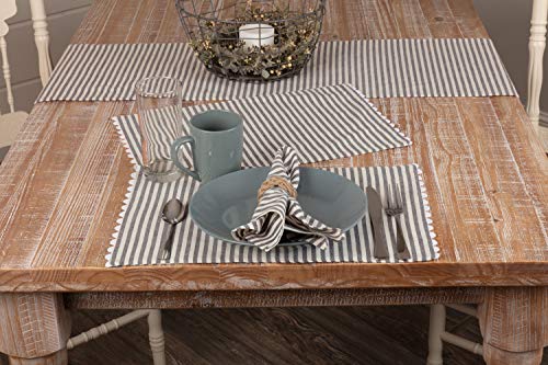 Piper Classics Farmhouse Ticking Stripe Gray Table Runner W/Rickrack, 13" X 72", Farmhouse Style Kitchen & Dining Décor #TOP1
