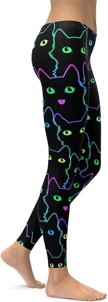FIERCEPULSE Mystic Cats Animal Print Leggings for Women - Mid Waisted, Stretchy Pants Leggings for Workout & Exercise