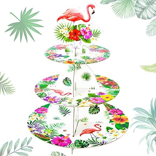 Zliisang 3-Tier Luau Cupcake Stand - Hawaiian Tropical Party Decor For Birthdays, Baby Showers, Summer Themes (15 Inches, Cardboard) - View #5