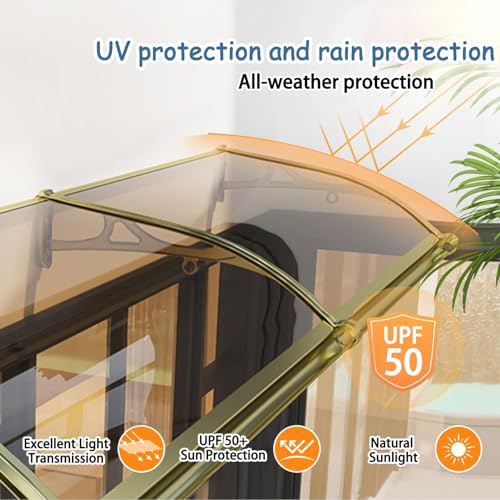 Auvent de porte marron 100 x 300 cm en polycarbonate avec support aluminium