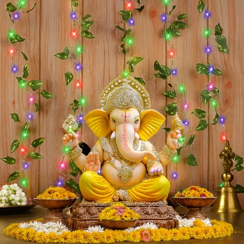 Image of Gesto Artificial Leaf Curtain LED String Lights - Multicolor Fairy Lights with 8 Modes Controller, AC Plug for Home,Room,Wall,Birthday,Wedding & Diwali Decoration, Green Leaf Hanging Lights (10x3 Ft)