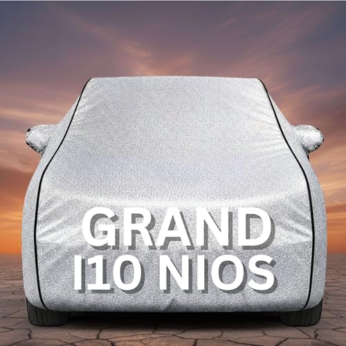 Image of Premium Silver Series 100% Waterproof Car Body Cover for Grand i10 Cover (All Models) with Mirror Pockets | Triple Stitched, Elastic, Custom Fit, Heat Resistant, Anti-Dust, All-Weather Cover