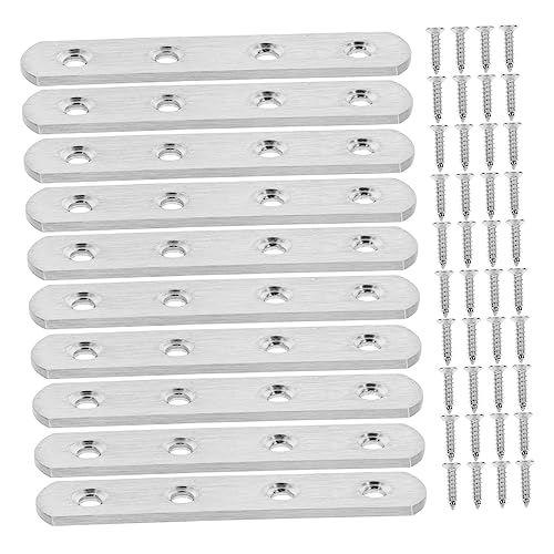 FUNOMOCYA Stainless Steel Flat Brace Plates 10 Sets Metal Fixing Brackets for Furniture Joining Shelves Tables Legs and Drawers