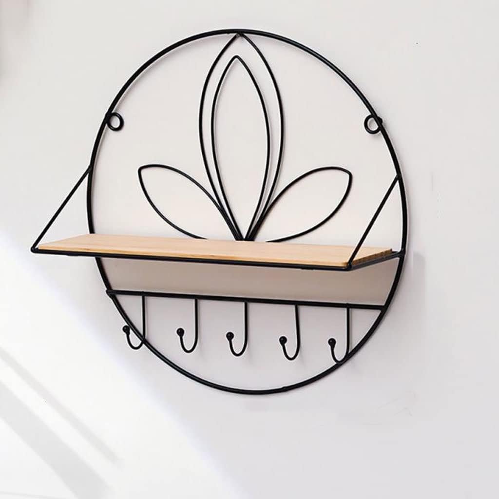 JSEIAJB Wall Mounted Bathroom Shelf with Hook Shower Hanging Storage Basket Wrought Iron Wall Decoration Home Rack(D)