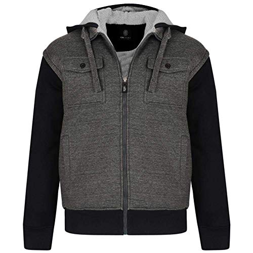 Kam Hombre Talla Grande Forrado de Borg Contraste Sudor Cálido Sudadera (7008), Múltiple Opciones - Negro, 3XL (136/144 cm)