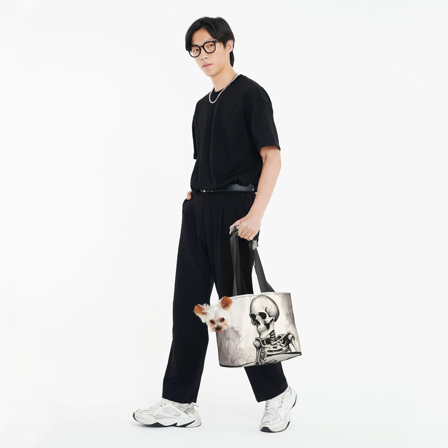 Interesting Skeleton Print Portable Foldable Shoulder Bag for Travel,with Collar Hook and Handle Pad,Cute Stylish Design